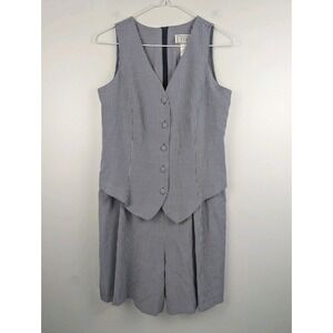 VTG D.B.Y. Women's One Piece Romper Shorts Vest‎ Navy Blue Checker Size 8 Fitted